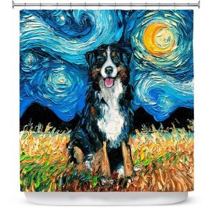 Premium Shower Curtains | Aja Ann - Bernese Mountain Dog | Starry Night Dog Animal