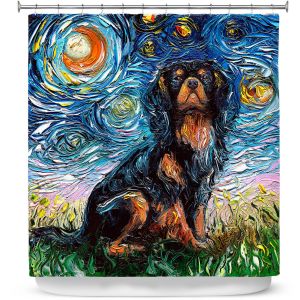Premium Shower Curtains | Aja Ann - Cavalier King Charles Spaniel | Starry Night Dog Animal