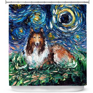 Premium Shower Curtains | Aja Ann - Collie Dog | Starry Night Dog Animal