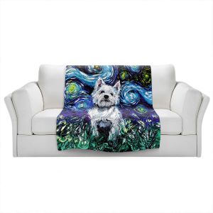 Artistic Sherpa Pile Blankets | Aja Ann - Westie | Starry Night Dog Animal