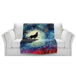 Artistic Sherpa Pile Blankets | Aja Ann - Wolf Moon | Starry Night van Gogh, howling wolf