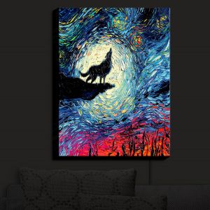 Nightlight Sconce Canvas Light | Aja Ann - Wolf Moon | Starry Night van Gogh, howling wolf