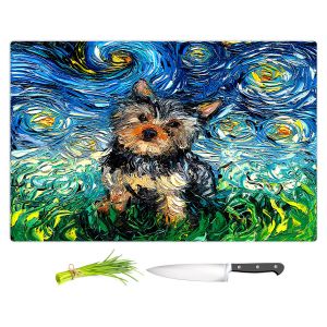 Artistic Kitchen Bar Cutting Boards | Aja Ann - Yorkie | Starry Night Dog Animal