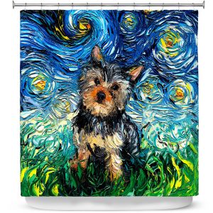 Premium Shower Curtains | Aja Ann - Yorkie | Starry Night Dog Animal