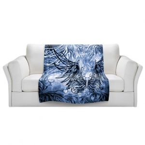Artistic Sherpa Pile Blankets | Angelina Vick - Bird Gothic Blue | goth angel wings bird dark