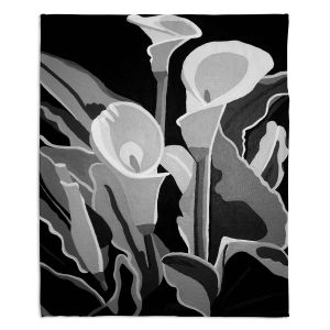 Decorative Fleece Throw Blankets | Angelina Vick - Calla Lilies Black White | abstract flower nature still life