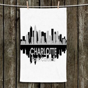 Unique Hanging Tea Towels | Angelina Vick - City IV Charlotte North Carolina | City Skyline Mirror Image