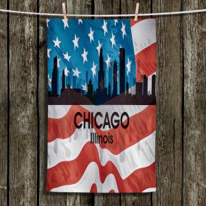 Unique Hanging Tea Towels | Angelina Vick - City VI Chicago Illinois | City Skyline American Flag Stars and Stripes