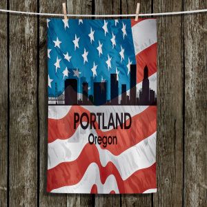 Unique Hanging Tea Towels | Angelina Vick - City VI Portland Oregon | City Skyline American Flag Stars and Stripes