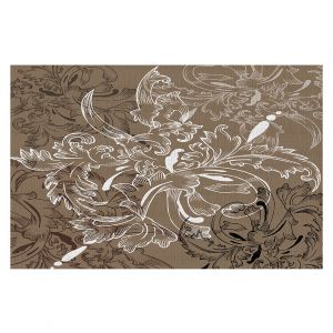Decorative Floor Covering Mats | Angelina Vick - Coffee Flowers 11 Tan | abstract flower nature pattern