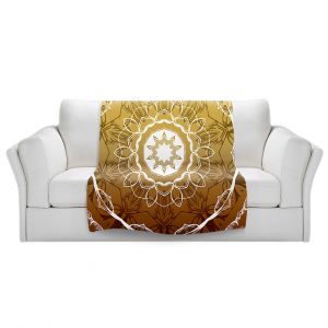 Artistic Sherpa Pile Blankets | Angelina Vick - Medallion 3 Gold | mandala circle geometric pattern