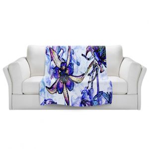 Artistic Sherpa Pile Blankets | Angelina Vick - Poetry Motion Blue | flower abstract digital
