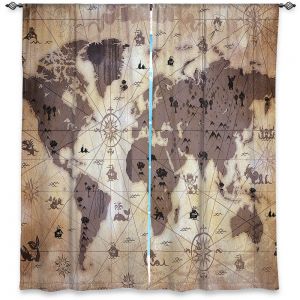 Unique Window Curtains Lined 80w x 52h from DiaNoche Designs by Angelina Vick - Whimsical World Map V