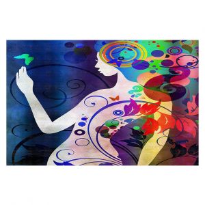 Decorative Floor Covering Mats | Angelina Vick - Wondrous Night 5 | Graphic silhouette abstract leaves butterfly flower