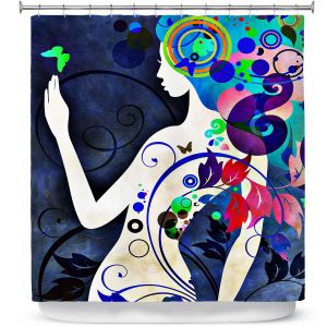 Premium Shower Curtains | Angelina Vick - Wondrous Night 6 | Graphic silhouette abstract leaves butterfly flower