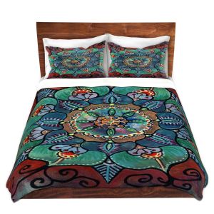 Artistic Duvet Covers and Shams Bedding | Ann Marie Cheung - Green Mandala 2 | Pattern repetition floral spiritual dark