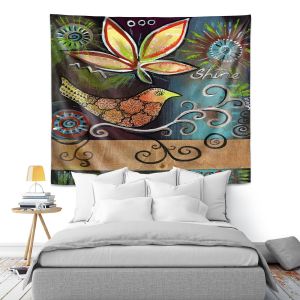 Artistic Wall Tapestry | Ann Marie Cheung - Shine | Flower bird leaves branch whimsical dark