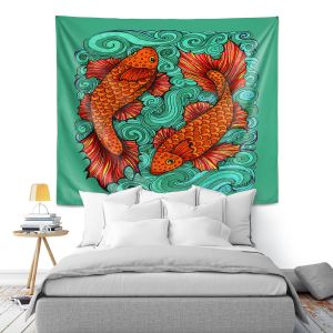Artistic Wall Tapestry | Ann Marie Cheung - Two Fish | water nature river ocean