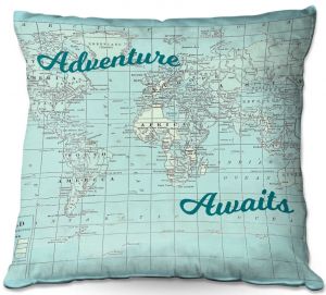 Throw Pillows Decorative Artistic | Catherine Holcombe - Adventure Awaits | Map typography