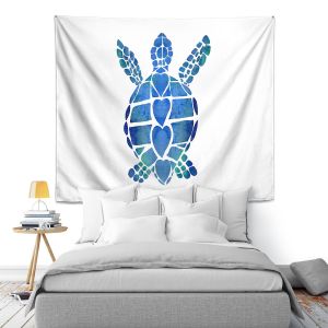 Artistic Wall Tapestry | Catherine Holcombe - Turtle Love Blue