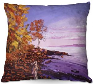 Throw Pillows Decorative Artistic | David Lloyd Glover - Lake Shore Evening | coast lake rocks forest