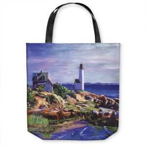 Unique Shoulder Bag Tote Bags | David Lloyd Glover - Maine Lighthouse | coast ocean shore house