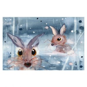 Decorative Floor Covering Mats | Dawn Derman - 2 Snow Bunnies | Winter Rabbits