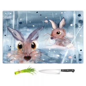 Artistic Kitchen Bar Cutting Boards | Dawn Derman - 2 Snow Bunnies | Winter Rabbits