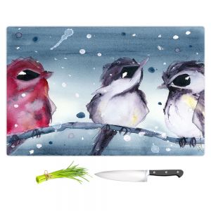 Artistic Kitchen Bar Cutting Boards | Dawn Derman - 3 Snow Birds | Red White Birds