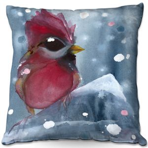 Decorative Outdoor Patio Pillow Cushion | Dawn Derman - Evening Snow Cardinal | Red Bird
