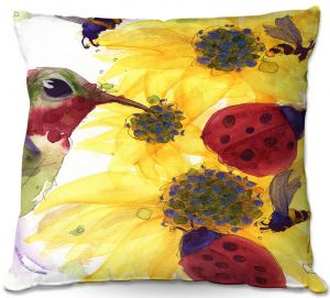 Decorative Outdoor Patio Pillow Cushion | Dawn Derman - Sunflowers Ladybugs