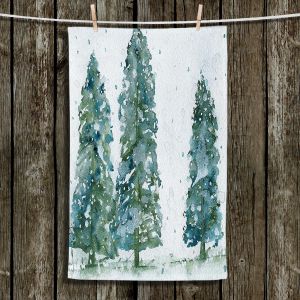 Unique Hanging Tea Towels | Dawn Derman - Three Snowy Spruce Trees | Nature
