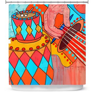 Premium Shower Curtains | Dora Ficher - Folk Song | drums guitar music instrument