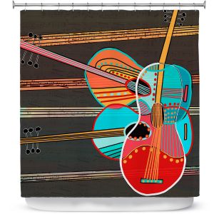 Premium Shower Curtains | Dora Ficher - Guitars Rock | abstract string instrument music