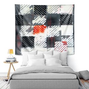Artistic Wall Tapestry | Dora Ficher - Not Always Black or White 7 | Abstract shapes checkers tile grunge