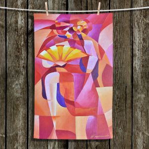 Unique Hanging Tea Towels | Gerry Segismundo - Dancer with Fan Cubism 2 | abstract cube shapes geometric