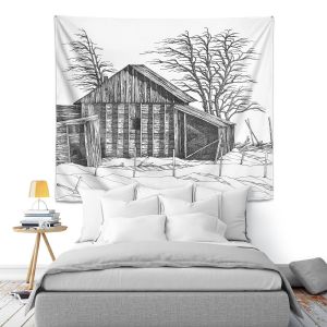 Artistic Wall Tapestry | Gerry Segismundo - Rustic 1 | landscape crosshatch forest snow