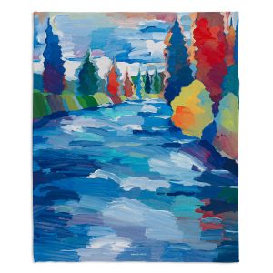 Decorative Fleece Throw Blankets | Hooshang Khorasani - Color and Current | landscape brush strokes forest river