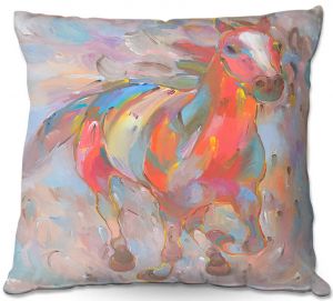 Decorative Outdoor Patio Pillow Cushion | Hooshang Khorasani - Red Runner Horses