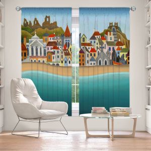 Decorative Window Treatments | Jennifer Baird - Seaside Town | coast beach ocean harbor
