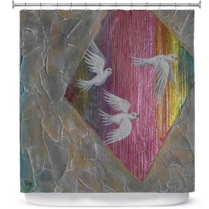 Premium Shower Curtains | Jennifer Baird - White Birds 2 | nature creatures flight
