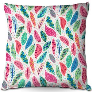 Decorative Outdoor Patio Pillow Cushion | Jill O Connor - Colourful Feathers | Floral, Flowers, bird feathers