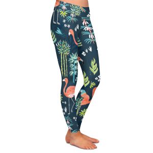 Casual Comfortable Leggings | Jill O Connor - Painted Flamingos | Floral, Flowers,animals, parrot, pattern