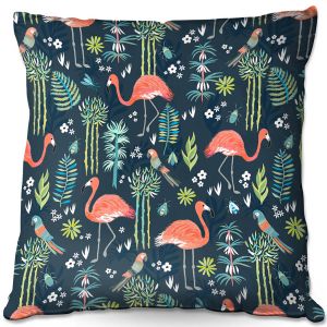 Decorative Outdoor Patio Pillow Cushion | Jill O Connor - Painted Flamingos | Floral, Flowers,animals, parrot, pattern