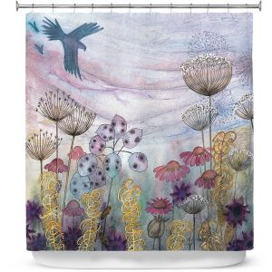 Premium Shower Curtains | Judith Figuiere - Birds Seedheads | Floral, Flowers, landscape, field