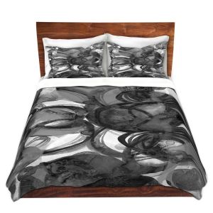 Artistic Duvet Covers and Shams Bedding | Julia Di Sano - Final Eclipse Grey Black | Abstract