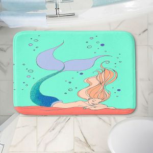 Decorative Bathroom Mats | Julia Di Sano - Mermaid Nap Mint | Blonde Mermaid Ocean Swimming