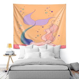 Artistic Wall Tapestry | Julia Di Sano - Mermaid Nap Peach | Blonde Mermaid Ocean Swimming