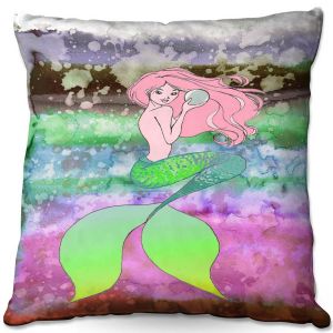 Decorative Outdoor Patio Pillow Cushion | Julia Di Sano - Mermaid Pearl 2 | Blonde Mermaid Ocean Swimming