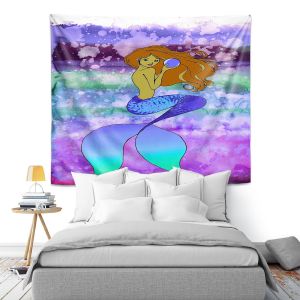 Artistic Wall Tapestry | Julia Di Sano - Mermaid Pearl 6 | Blonde Mermaid Ocean Swimming